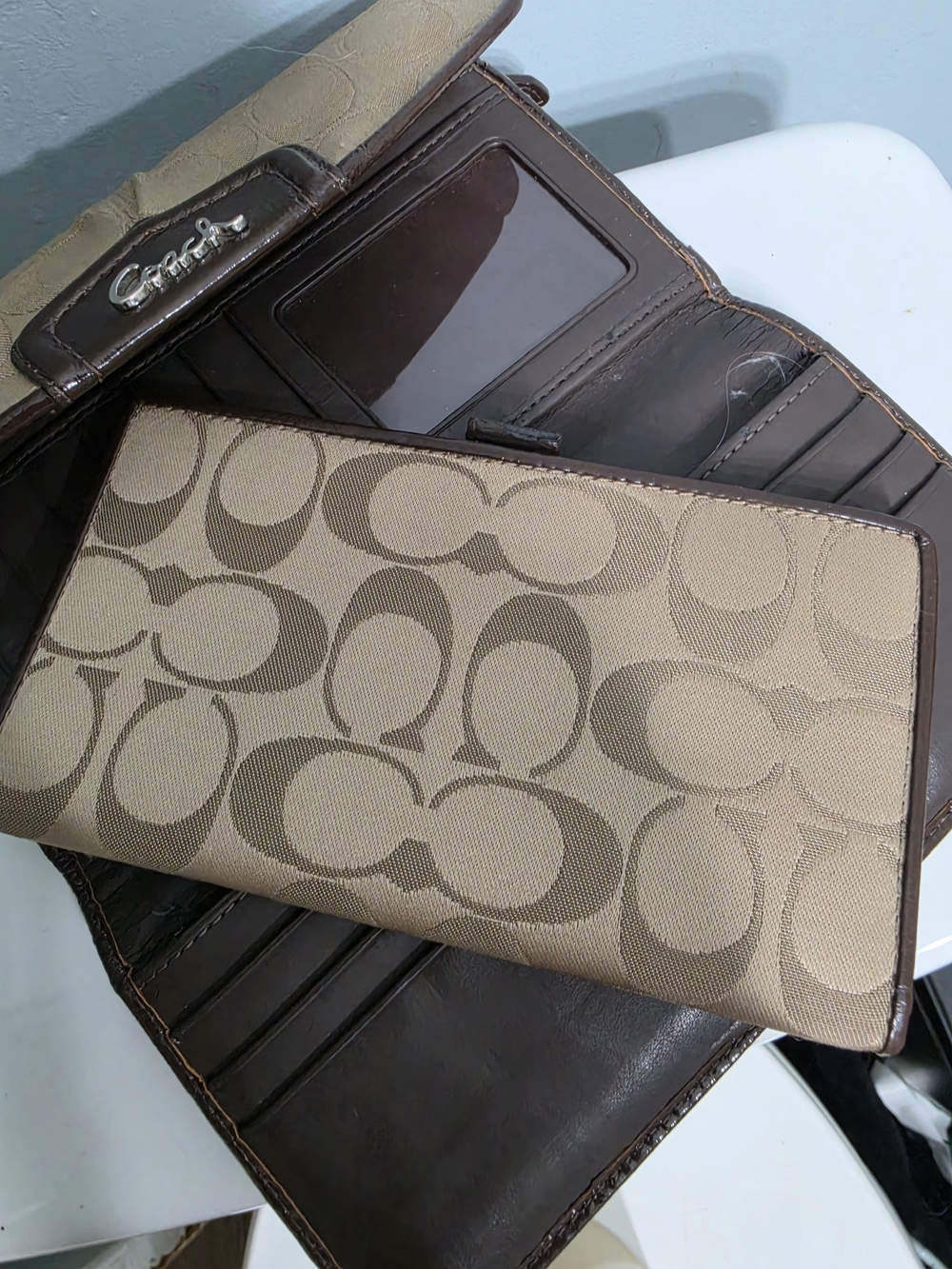 Coach Monogram Canvas Wallet in Khaki and Dark Brown - Picture 3 of 4